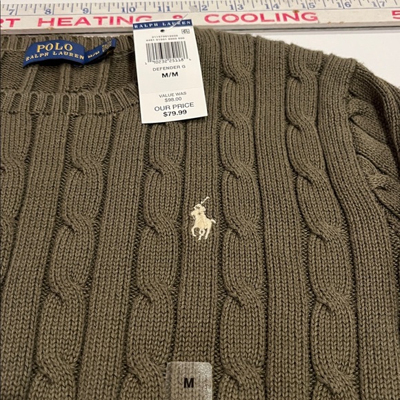 NWT Polo by Ralph Lauren 100% Cotton Cable Knit Army Green Sweater. Size Medium - Picture 3 of 9